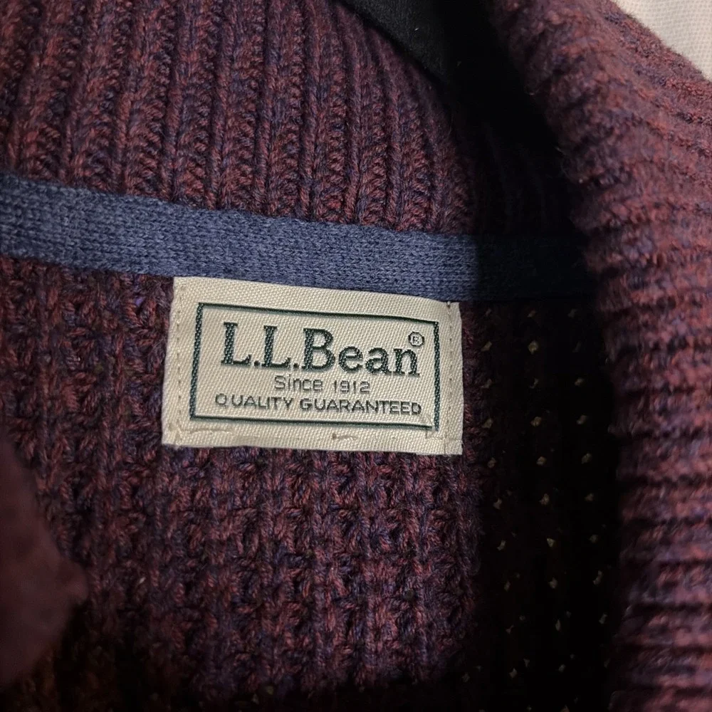 Vintage LL Bean Preppy Mens XL Burgundy Organic Cotton Full Zip‎ Knit Cardigan